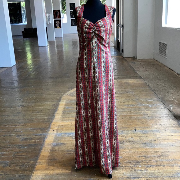 Hand Crafted Dresses & Skirts - 70s handcrafted polyester maxi dress